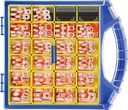 haisstronica 220PCS Battery Cable Ends Kit,110PCS AWG 8 6 4 2 1 Heavy Duty Copper Wire Lugs Ring Terminals,Battery Cable Lugs Eyelets Terminal Connectors with 110PCS 3:1 Heat Shrink Tubing