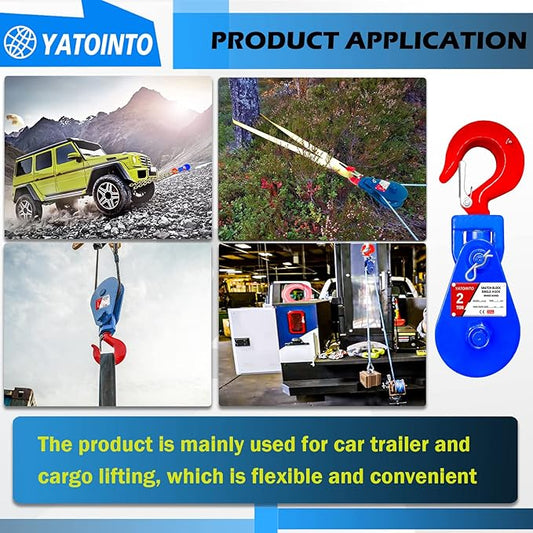 2 ton Snatch Block with Hook, 3" Sheave 38" Inch Wire Rope Snatch Block, 4400lbs Snatch Pulley for Rollback Wrecker Car Hauler Winch