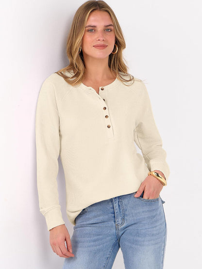 ANRABESS Women's Long Sleeve Waffle Knit Shirts Dressy Casual Loose Button Up V Neck Henley Tops 2026 Fall Basic Tee Blouse.