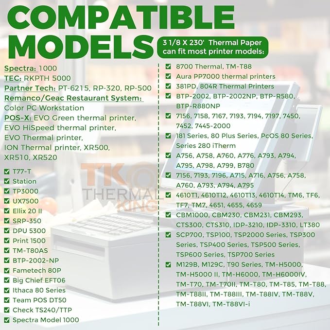 (10 Rolls) 3 18" x 230' Thermal Paper, Premium Quality POS Receipt Paper for Retail Business Cash Register, Fits Most Credit Card Terminal Point Of Sale