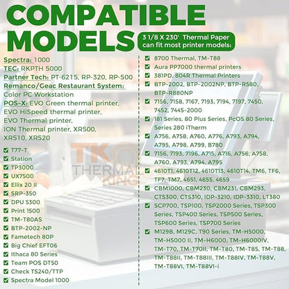 (10 Rolls) 3 18" x 230' Thermal Paper, Premium Quality POS Receipt Paper for Retail Business Cash Register, Fits Most Credit Card Terminal Point Of Sale