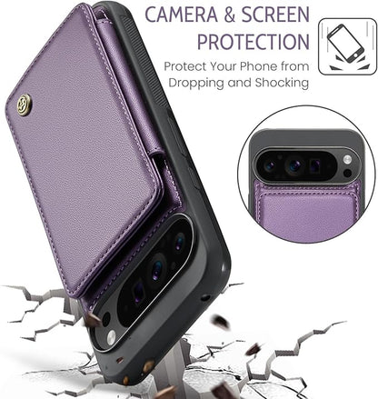 Compatible with Google Pixel 9 Pro XL 5G 6.8" Wallet Case with Card Holder RFID Blocking for Women Men, Double Magnetic Clasp Kickstand Shockproof Phone Case for Pixel 9 Pro XL, Purple