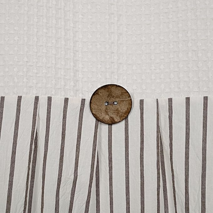 Farmhouse Shower Curtain,Beige and Brown Striped,Button Curtain,Spa Waffle and Cotton Woven Fabric,Rustic Charm Country Chic Style,72x72 in