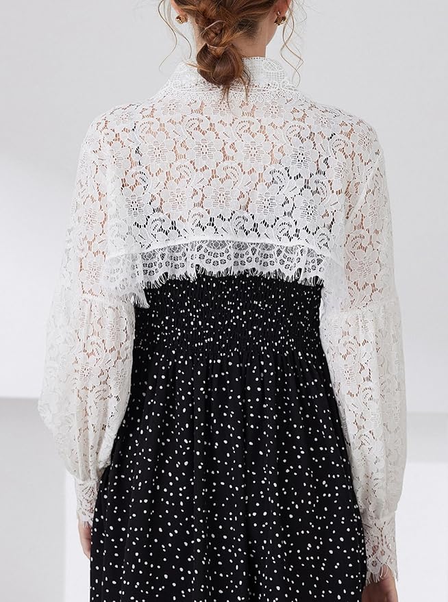 FakeCollar Shirt Long Sleeves Lace Shrug Victorian Blouse Crop Top Dickey Collar for Women