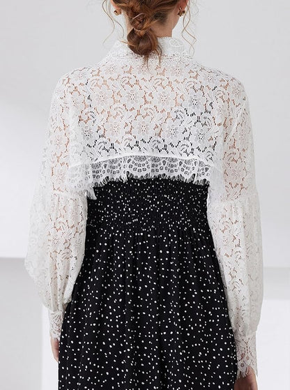 FakeCollar Shirt Long Sleeves Lace Shrug Victorian Blouse Crop Top Dickey Collar for Women