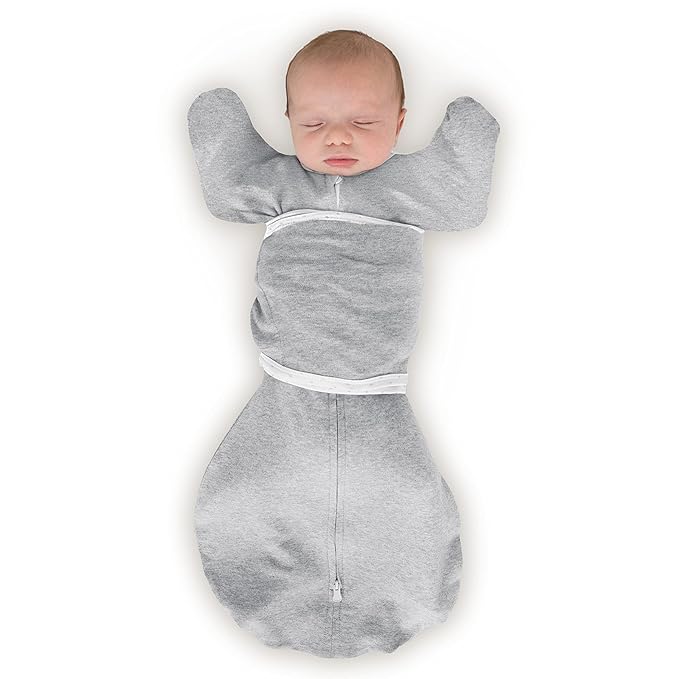 SwaddleDesigns Omni Swaddle Sack Arms Up Half-Length Sleeves  Mitten Cuffs, Easy Swaddle Transition, Heathered Gray, 0-3 Mo