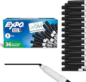 EXPO Dry Erase Markers, Low Odor Ink, Black, Fine Tip, 36 Count