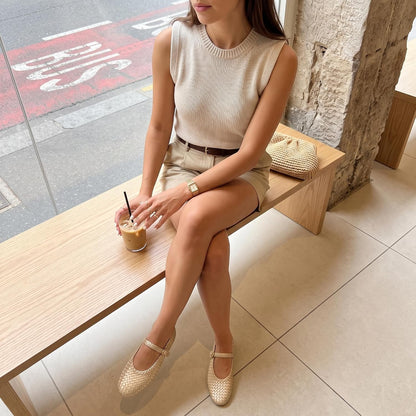 CUSHIONAIRE Bistro Mary Jane Flats for Women, Woven Ballet Flats Shoes with Strap and Memory Foam for All-Day Comfort .
