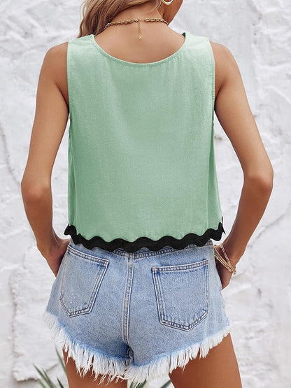 Tankaneo Womens Cropped Tank Tops Summer Casual Crew Neck Loose Fit Sleeveless Tee Shirts
