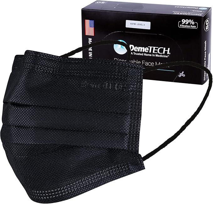 DEMETECH ASTM Level 3 Protective 3-Layer Face Mask, Ear-Loop Style, Adult Mask