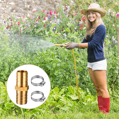 4 Pieces 34 Inch Garden Hose Repair Mender Solid Brass Water Hose Connector Splicer Mender with 8 Pieces Stainless Steel Tightening Clamp and Seal Tape