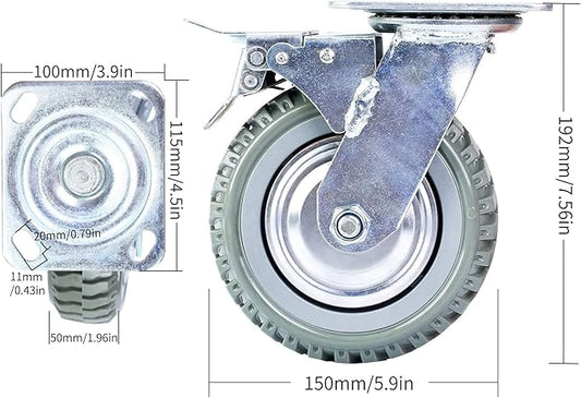 Nisorpa 4 Pack Heavy Duty Plate Casters Set 6 inch Swivel Wheel with Brake Anti-Skid 360 Degree Ball Bearing Castor Wheels(All Swivel,2PCS with Brake 2PCS Without)