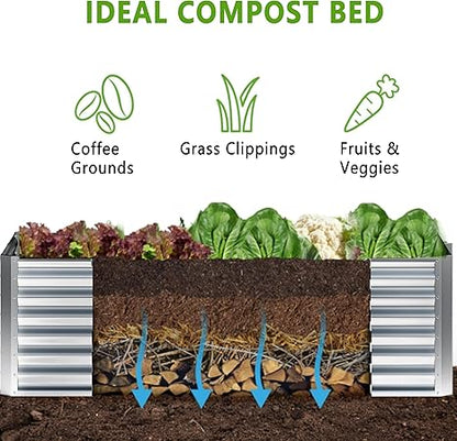 2PCS 4x2x1FT Galvanized Raised Garden Bed,Planter Raised Beds-Metal Garden Box,Large Plant for Outdoor Planting, Vegetables Bed,Flower,Herb-Sliver