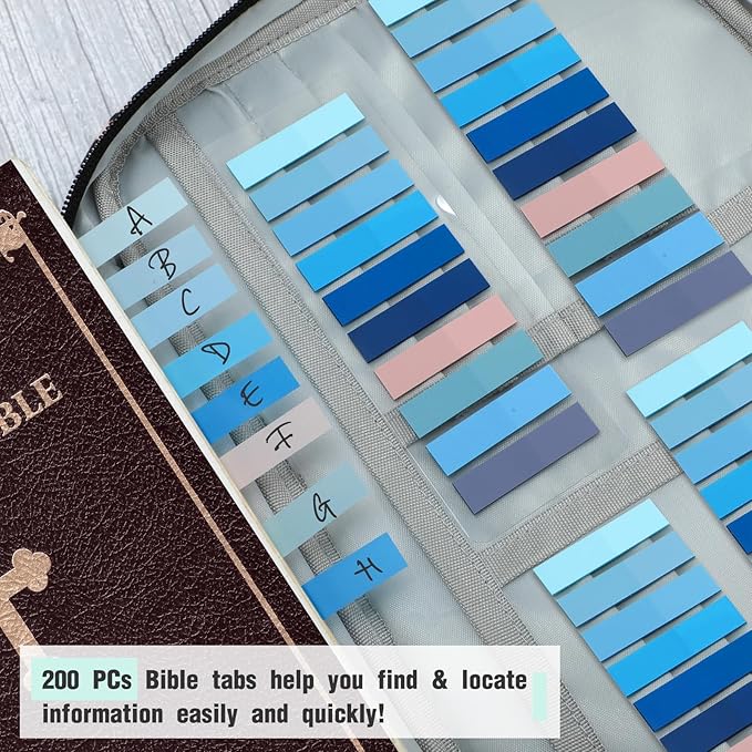Bible Cover, Carrying Book Case Book Cover Church Bag with Handle and Zippered Pocket, Bible Protective Case w 200 PCs Bible Tabs for Men Women Mother Lady Girls (Gray)