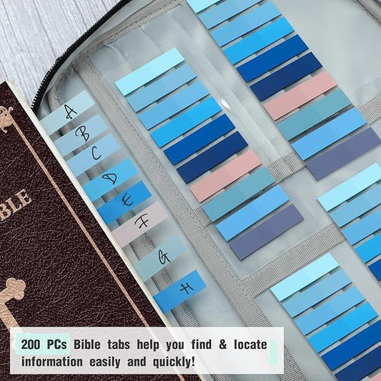 Bible Cover, Carrying Book Case Book Cover Church Bag with Handle and Zippered Pocket, Bible Protective Case w 200 PCs Bible Tabs for Men Women Mother Lady Girls (Gray)