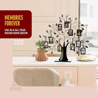 Klikel Family Tree Picture Frame Display with 10 Hanging Picture Photo Frames - Large 20 X 18 Metal Family Tree - 10 Ornamental 2x3 Frames - Wall Decor or Table Decor - Family Tree Photo Frame