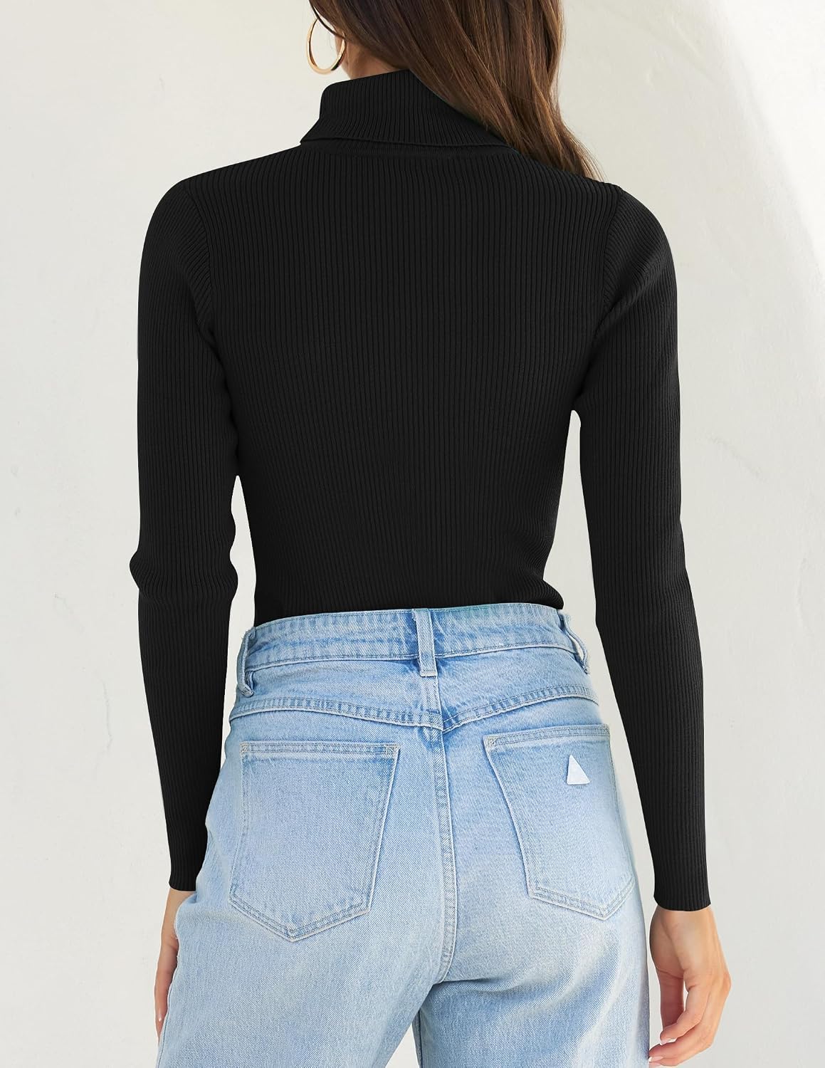ZESICA Women's Turtleneck Long Sleeve Shirts 2026 Spring Trendy Tops Slim Fitted Ribbed Knit Basic Casual Sweater