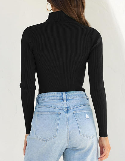 ZESICA Women's Turtleneck Long Sleeve Shirts 2026 Spring Trendy Tops Slim Fitted Ribbed Knit Basic Casual Sweater
