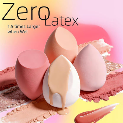 Makeup Sponge Set BS-MALL with Storage Case 7 Pcs for Liquid, Cream, and Powder,SAVE Foundation with 1 Mini Makeup Sponge For Travel Daily Use (A-Pink)