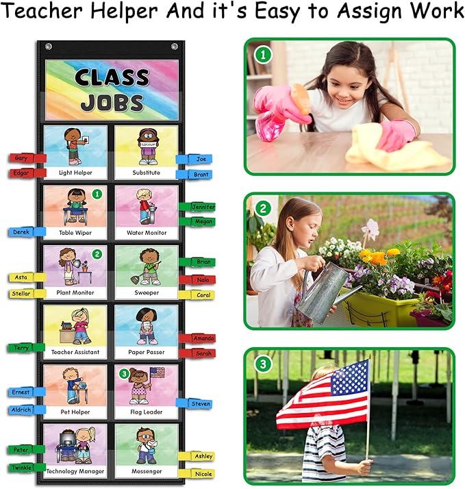 ABCxGOOD Class Jobs Pocket Chart Class Management Educational Pocket Chart Teacher's Helper, Preschool Classroom Must Haves Supplies, Great for Classroom Homeschool. (Black) (Black, 29.5"10")
