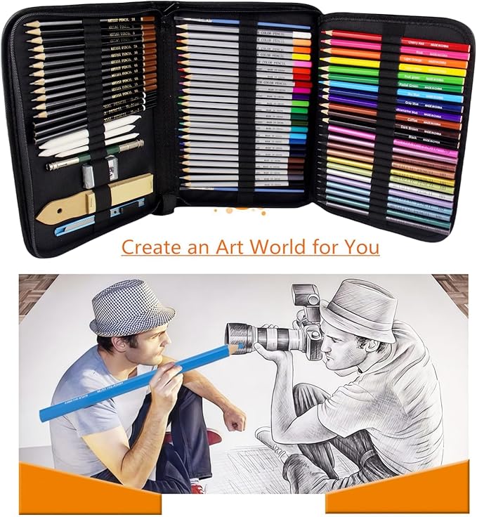 73 Pack Drawing Set Sketching Kit, Art Drawing Pencils Set with Watercolor Pencils, Colored Pencils, Graphite, Charcoal, Metallic Pencils for Adult Coloring Books, Artist Sketch
