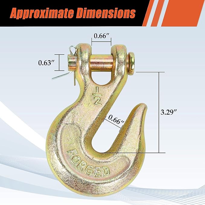 LucaSng 2Pcs 3/8 Inch Clevis Grab Hooks Grade 70 Transport Chain Hook, 7500 lbs WLL, Yellow Zinc Finish
