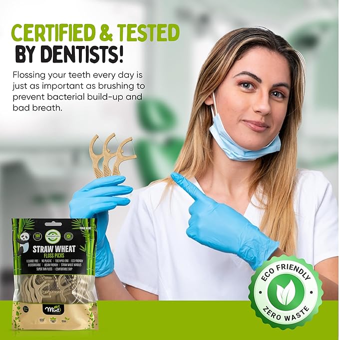 Dental Floss Picks, Biodegradable Handle, Kids Floss, Bamboo Floss, Natural Floss Non Toxic, Organic Floss, Gentle on Gums - Zero Waste, Vegan Organic, Eco Friendly, 100 Mint-Flavored Picks
