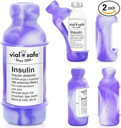 VIAL SAFETM  Insulin Vial Protector Case  Secure Insulin Bottle Protector  Cover for 10mL Vials  2-Pack  Tie Dye Purple  Fits Lantus, Admelog, Apidra