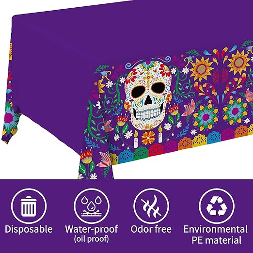 Day of the Dead Party Supplies Kit Serve 25, Includes Disposable Sugar Skull Dinner Plates, Dessert Plates, Napkins, Cups and Tablecloth, DÃ­a de los Muertos Party Decorations