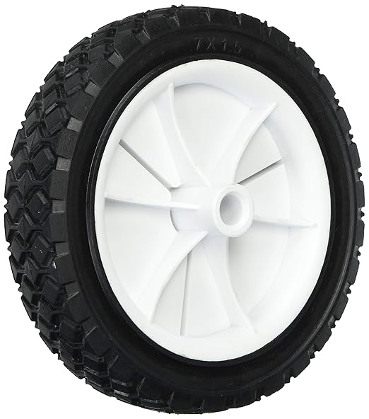 Shepherd Hardware 9611 7-Inch Semi-Pneumatic Rubber Replacement Tire, Plastic Wheel, 1-12-Inch Diamond Tread, 12-Inch Bore Offset Axle,White