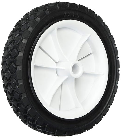 Shepherd Hardware 9611 7-Inch Semi-Pneumatic Rubber Replacement Tire, Plastic Wheel, 1-12-Inch Diamond Tread, 12-Inch Bore Offset Axle,White