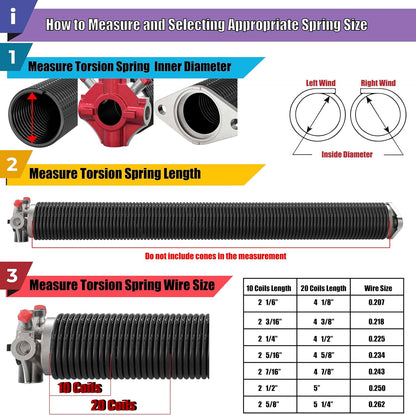 283 x 42 Right Hand Wound Garage Door Torsion Spring with Non-Slip Winding Bars, 0.283 X 2'' X 42'', Right-Wound for Left Side, Red Winding Cone, Single Pack