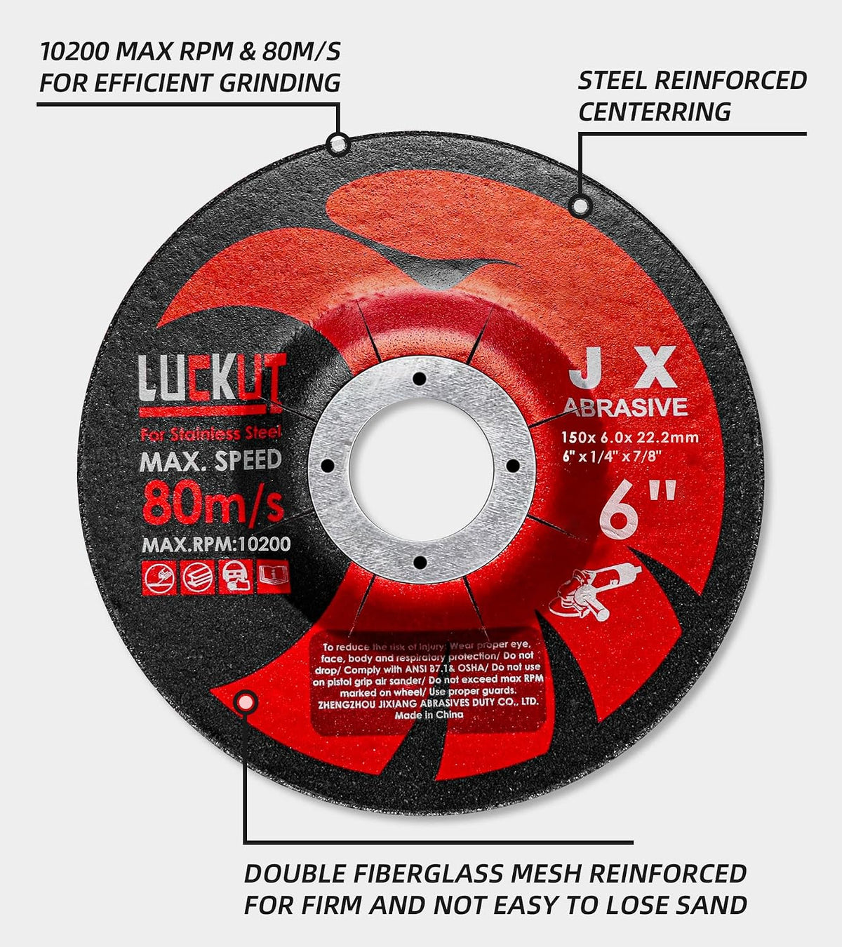 Angle Grinder Metal Discs, 6" x 1/4" x 7/8", 5 Pack
