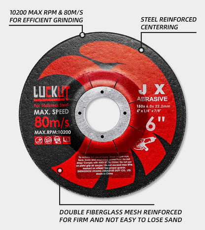 Angle Grinder Metal Discs, 6" x 1/4" x 7/8", 5 Pack