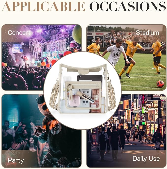 Missnine Clear Crossbody Bags for Women Stadium Approved Clear Purse for Concert Transparent Plastic Bag with Guitar Strap