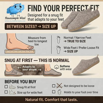 HAUSSIMPLE Wool Slippers, Felted Closed Back House Shoes with Leather Sole | Warm, Breathable, Handmade, Natural Fiber, Indoor Use, Women's & Men's Sizing, Soft Feel, Cold Floor Protection, Cozy Comfort