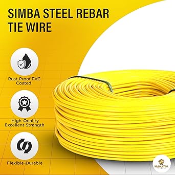 PVC Rebar Tie Wire  16 Gauge  3.0lb Roll  Approx. 300 ft Length  Rust-Proof PVC Coated  Excellent Strength  Flexible  Durable (Yellow PVC Coated, Pack of 1)