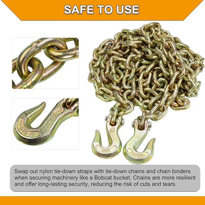 3/8 inch x 20 Feet G70 Binder Chain with Clevis Grab Hook 6,600 lbs WLL Transport Chain Tie Down Binder Chain for Flatbed, Truck, Farm 1 Piece