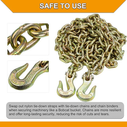 3/8 inch x 20 Feet G70 Binder Chain with Clevis Grab Hook 6,600 lbs WLL Transport Chain Tie Down Binder Chain for Flatbed, Truck, Farm 1 Piece