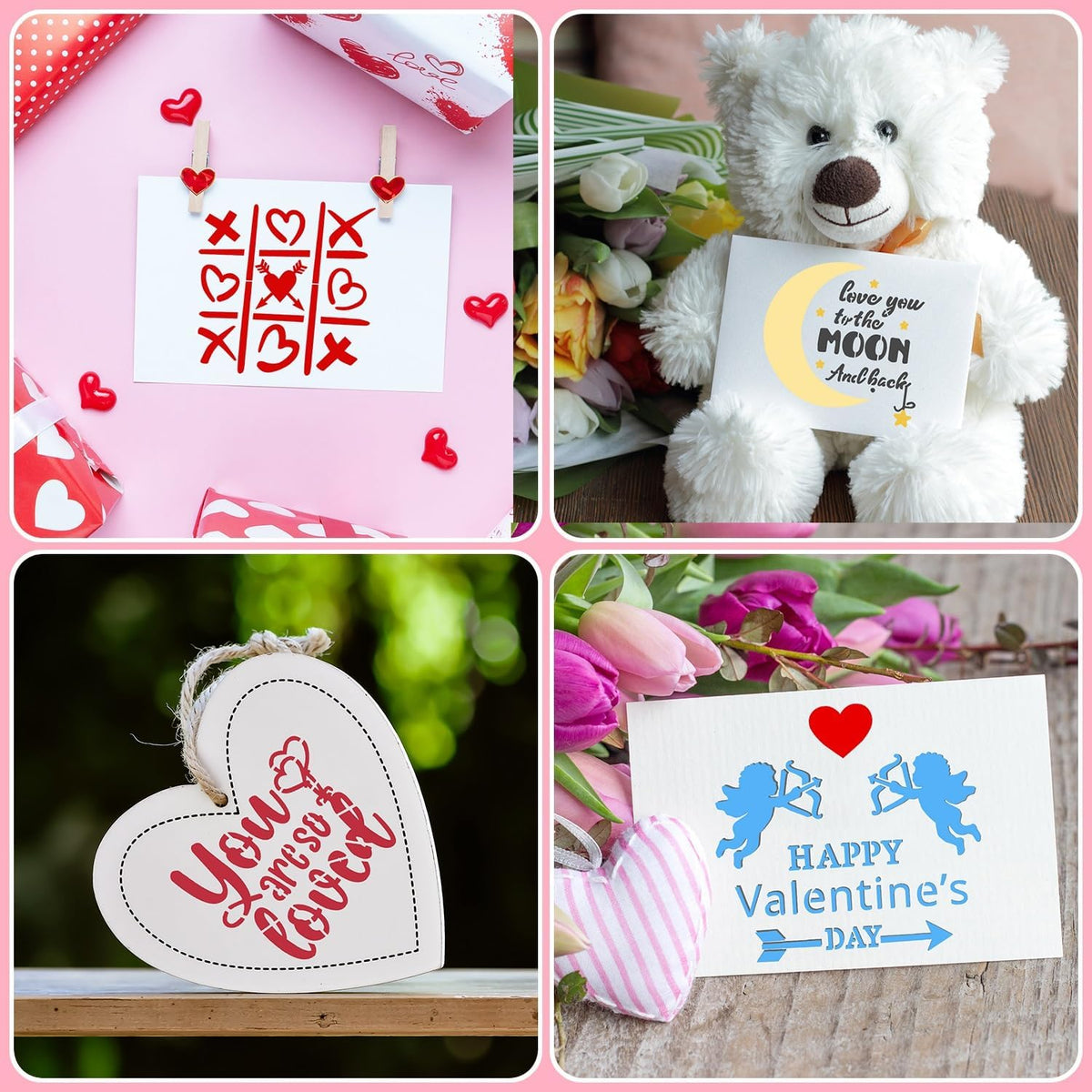 56 Pieces Valentine Stencils for Painting on Wood, Reusable Heart Love Valentines Stencil Templates for Happy Valentine Ornaments Envelopes DIY Crafts Supplies