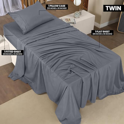 Utopia Bedding - Brushed Microfiber Sheet Set, Shrink Resistant and Fade-Resistant, Easy Care, 3 Pieces, Individual Size, Gray Color