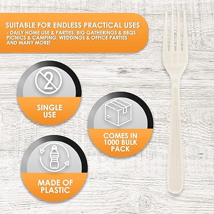 PAMI 1000 Count Heavy Duty Disposable Plastic Forks, Heavy Weight White Silverware for Parties, Weddings, Catering
