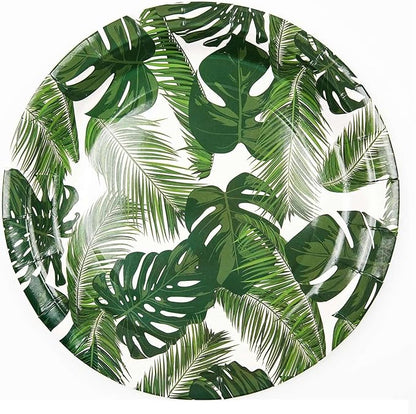 Efavormart 25 Pack  9" Tropical Palm Leaf Mix Dinner Disposable Paper Plates - 300 GSM