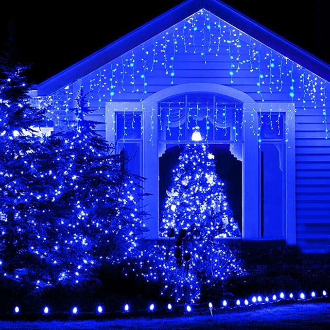 Led Christmas Lights Outdoor Christmas Decorations Hanging Lights 400LED 8 Modes 75 Drops, Waterproof Outdoor Indoor Fairy Christmas Light for Party, Holiday, Wedding Decorations (Blue)