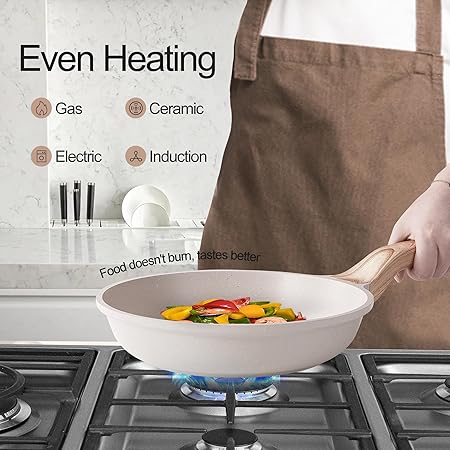 Caannasweis Nonstick Granite Frying Pan Skillet, Non Stick Omelette Fry Pans, Omelet Egg Pan, Stone Cookware Chef's Pan, Induction Compatible, PFOA Free (Beige, 11 Inch)