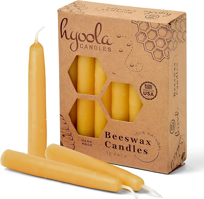 Hyoola Beeswax Candles 12 Pack - All Natural 100 Beeswax Tree Candles - 12 Inch Candles - Handmade in The USA - Yellow
