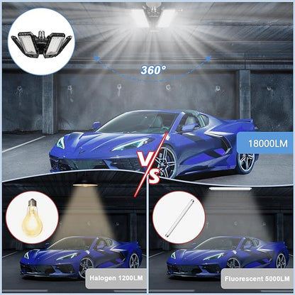 LED Garage Lights 1 Pack -180W, 18000LM 6500K Led Shop Light with 61 Deformable Panels, Basement Barn Light Garages Ceiling Lights, E26E27 for Garage, Warehouse, Shop