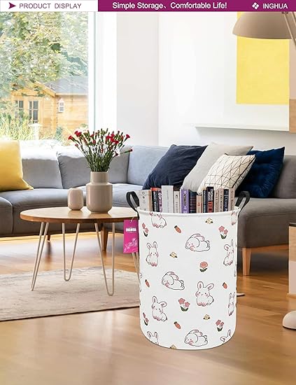 Laundry Hamper Large Canvas Fabric Lightweight Storage BasketToy OrganizerDirty Clothes Collapsible Waterproof for College Dorms, Boys and Girls Bedroom,Bathroom(rabbit)