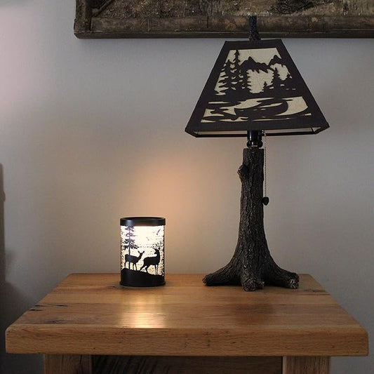 Rivers Edge Products Rustic Electric Candle Warmer Lamp and Wax Warmer for Scented Wax, Night Light, Home Decor, Gift for Home or Office, Black with Backlight Illustration, Deer Silhouette