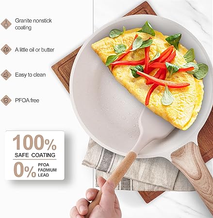 Caannasweis Nonstick Granite Frying Pan Skillet, Non Stick Omelette Fry Pans, Omelet Egg Pan, Stone Cookware Chef's Pan, Induction Compatible, PFOA Free (Beige, 11 Inch)